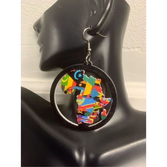 Multicolored Africa Statement Earrings - Picture 2 of 2